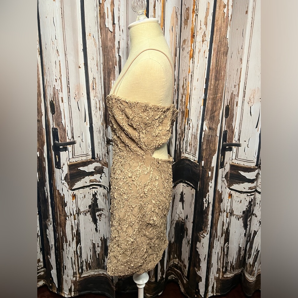 AKIRA Strapless Textured Tan Dress - Picture 3 of 8